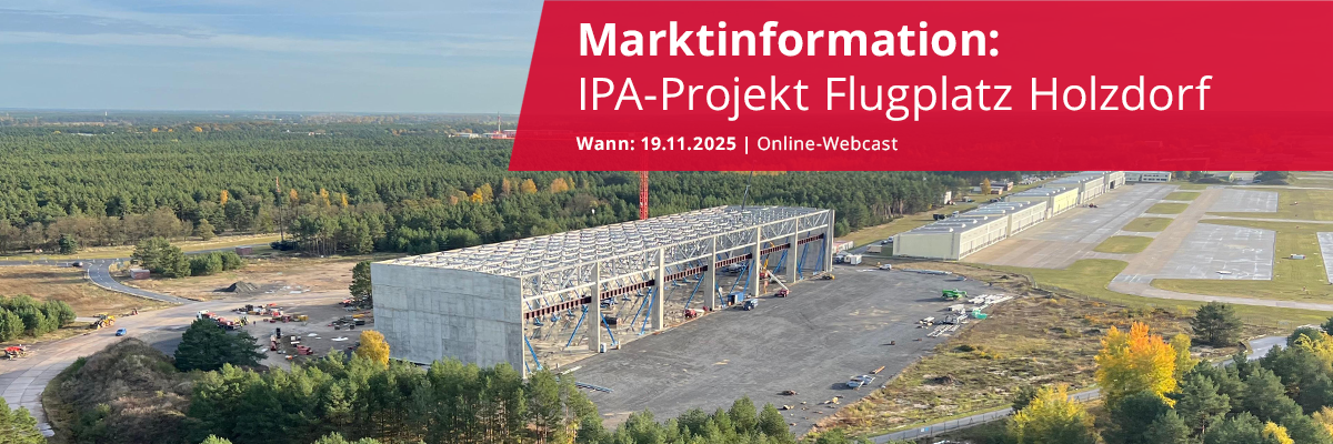 Bild: Luftaufnhame vom Flugplatz. Neubau als Visualisierung eingefügt. Auf dem Bild liegt die Info zur Veranstaltung.